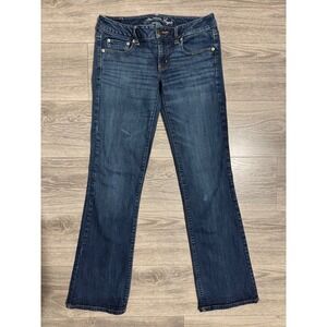 American Eagle Favorite Boyfriend Dark Wash Stretch Jeans 6 Long Whiskered 30x31